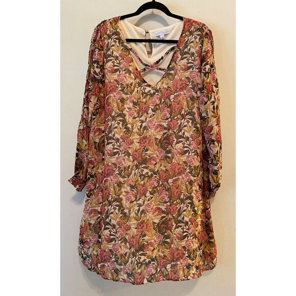Floral Chiffon Dress or Long Blouse Crisscross Neckline & 3/4 Sleeves Size 0X XL - Picture 1 of 9